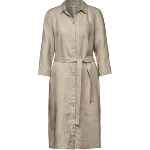 Street One solid Linen Shirt Dress - Dames Jurk - touch of sand - Maat 44