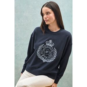 Marineblauwe sweater ‘Syren’ met geborduurde nautische afbeelding