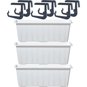 4x Kunststof Agro plantenbakken/bloembakken wit 6,5 liter met ophangbeugels - Balkonbakken