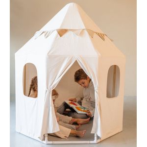 HENVAE® - Speeltent - Paviljoen tent - Kinderspeeltent - 100 % Katoenen tent - Kinderhut - Tipi - Kindertent - Speelhuis - Off-white - Gebroken wit - Speelplek- Speelhoek - Kinderopvang - Cadeau voor kinderen - Kerstcadeau - Met opbergtas