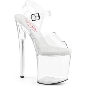 Pleaser - NAUGHTY-808 Sandaal met enkelband, Paaldans schoenen - US 6 - 36 Shoes - Transparant/Wit