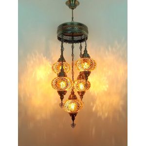 5 globe bollen Turkse hanglamp Oosterse kroonluchter bruin mozaïek glas