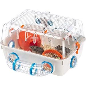 Hamsterkooi - Hamster kooi - Hamster huisje - Hamster bodembedekking - 40,4 x 22,5 x 29,5 cm - Wit, Rood, Blauw - S