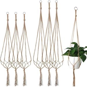 6 stuks planten macramé ampullen boho bloempot hangende plantenhouder katoenen touw bloempot oplichten van jute voor binnen en buiten, plafonds en balkons, wanddecoratie (2 maten 4 poten)