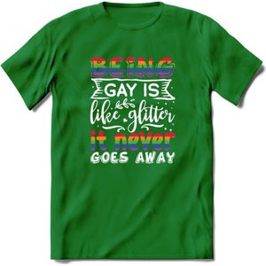 Gay Glitter | Pride T-Shirt | Grappig LHBTIQ+ / LGBTQ / Gay / Homo / Lesbi Cadeau Shirt | Dames - Heren - Unisex | Tshirt Kleding Kado | - Donker Groen - M