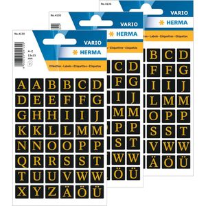 Stickervelletjes met 384x stuks alfabet plak letters zwart/goud 13x13 mm
