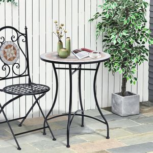 Pugsdrly Tuintafel mozaïektafel balkontafel bijzettafel serveertafel rond staal + keramiek oranje + wit Ø60 x H71 cm