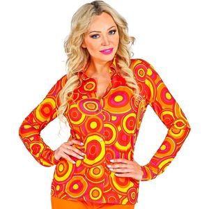 Widmann - Hippie Kostuum - Knaloranje Jaren 70 Koningin Van De Dansvloer Shirt Vrouw - Geel, Oranje - Small / Medium - Carnavalskleding - Verkleedkleding