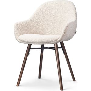 Nolon Nena-Mae Eetkamerstoel Bouclé Beige - met Armleuningen - Stof - Houten Poten - Walnoot - Design - Scandinavisch - Comfortabel