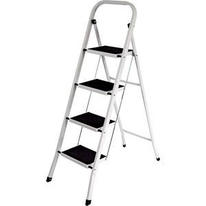 DailySupplies® Huishoudtrap 4 Treden - Keukentrap - Inklapbaar - Antislip - Extra Stevig - Zilver en Zwart