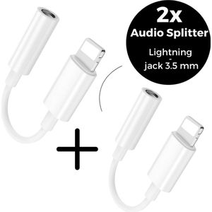 2x Audio Splitter - Lightning naar 3.5 mm Jack - Hoogwaardige Audio Jack Splitter - Compatibel met iPhone en iPad - Wit - WiseQ
