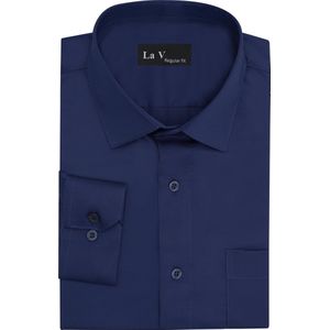 La V heren overhemd regular fit met strijkvrij Donkerblauw M