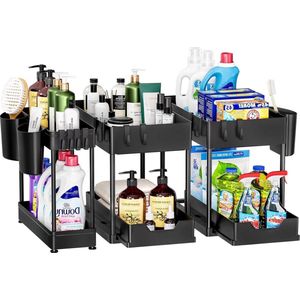 3 Pack Puricon Organizer Trek-uit Opslag 2 Tier Badkamer Aanrecht - Zwart
