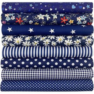 Vierkant patchwork stofmonster van katoen voor naaien en quilten - Doe-het-zelf knutselset 50 x 50 cm 8 stuks marineblauw