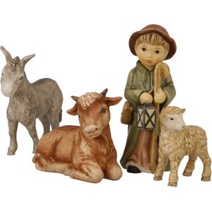 Goebel - Kerst | Decoratief beeld / figuur Kerststal set Dieren en Herder | Aardewerk - 11cm