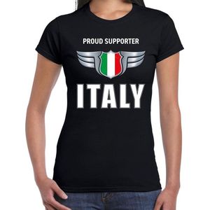 Proud supporter Italy / Italie t-shirt zwart voor dames - landen supporter shirt / kleding - Songfestival / EK / WK XS