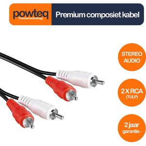 Powteq - 5 meter premium composiet audio kabel - 2 x RCA / 2x tulp - Stereo audio