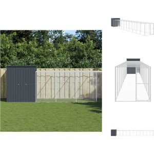 vidaXL Kippenhok -1 - Ruime buitenren - Stevige gegalvaniseerde constructie - Beschermend dak - Gemakkelijke toegang - Antraciet kleur - Hok