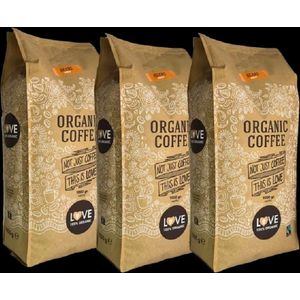 Love 100% Organic Koffiebonen | Voordeelverpakking 3 x 1000 gram | Biologische Koffiebonen |