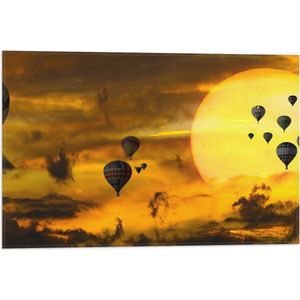 WallClassics - Vlag - Zee van Luchtballonnen bij Oranje Supermaan - 60x40 cm Foto op Polyester Vlag