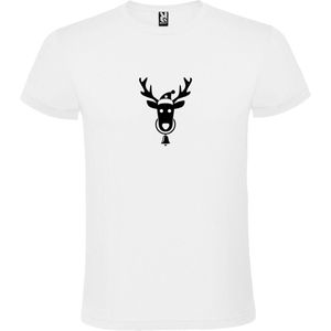 Wit T-Shirt met “ Kerst Eland / Rendier “ Afbeelding Zwart Size XS