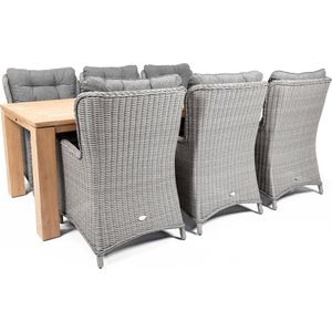 Belito® Milou Tuinset 6 persoons - Teakhouten tuintafel 240cm - Wicker lounge tuinstoel - Weerbestendig - Exclusief - 2 Jaar Garantie