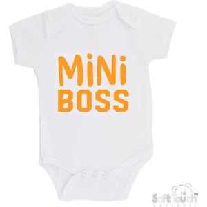 100% Katoenen Romper ""Mini Boss"" Unisex Katoen Wit/mosterd Maat 62/68