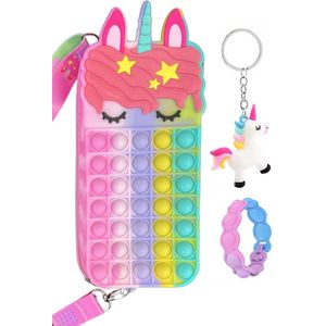 Speelgoed 3 jaar - Fidget Toys - 3-Pack - Fidget speelgoed - Unicorn - Fidget Toys pakket - Tasje 13 x 8 x 4 cm - Eenhoorn - Eenhoorn tasje - Unicorn tasje - armbandje - sleutelhanger - roze