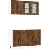vidaXL - 4-delige - Keukenkastenset - Kalmar - bewerkt - hout - gerookt - eiken