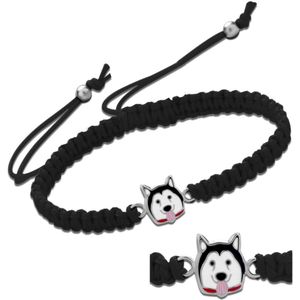 Armband meisje | Katoenen armband, zilveren hondje