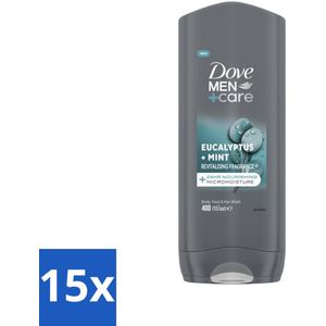 Dove - Douchegel - Men+ Care Eucalyptus + Mint - Verfrissend en kalmerend - 400 ml - Bulkverpakking - 15 stuks