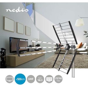 Nedis Buitenantenne - UHF - Ontvangstbereik: ≥50 km - LTE700 - Versterking: 18 dB - 75 Ohm - Antenne lengte: 1060 mm - Aluminium