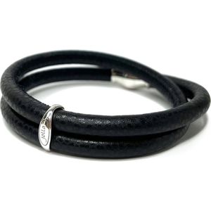 Jolla - dames armband - zilver - leer - slangenprint - Logo Snake - Zwart
