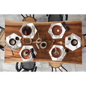 Placemats hexagon - Onderleggers placemats - Placemat zeshoek - Marmer print - Zwart - Wit - 6 stuks