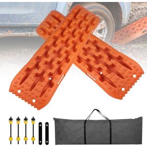Zandplaten - Bandenladder - Autoaanhanger - Set van 2 - Tractiemat - Gripmat - Offroad-Accessoires - Recovery Board - Tractiehulp - Oprijwiggen - voor Zand - Modder - Sneeuw - 103 x 27 x 5,5 cm - Oranje