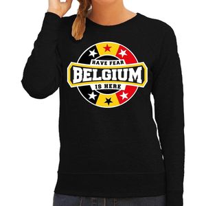 Have fear Belgium is here sweater met sterren embleem in de kleuren van de Belgische vlag - zwart - dames - Belgie supporter / Belgisch elftal fan trui / EK / WK / kleding XS