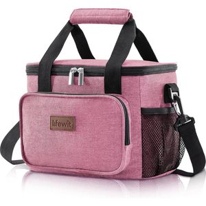 Medium lunchtas 12 blikjes (8,5 l) geïsoleerde lunchbox zachte koelbox koeltas voor volwassenen heren dames roze