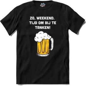 Zo weekend, bijtanken! - Bier kleding cadeau - bierpakket kado idee - grappige bierglazen drank feest teksten en zinnen - T-Shirt - Heren - Zwart - Maat 4XL