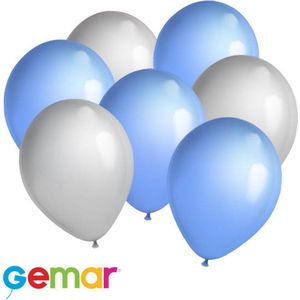 30 ballonnen Zilver en Licht blauw (Ook geschikt voor Helium)