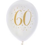Santex verjaardag leeftijd ballonnen 60 jaar - 8x stuks - wit/goud - 23 cm - Feestartikelen