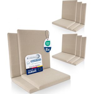 Beautissu QD-NL – Set van 8 Premium Tuinstoelkussens Lage Rug 105x48 cm – 100% Waterdicht – Weerbestendig – Sneldrogend – UV-bestendig – Natuur