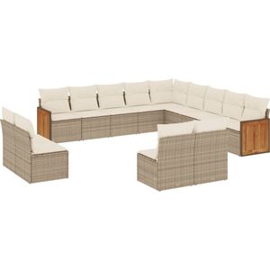 vidaXL - 13-delige - Loungeset - met - kussens - poly - rattan - beige