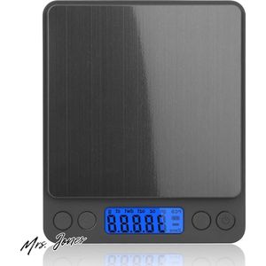 Mrs. Jones Digitale keukenweegschaal 01 g/3 kg PSC tarra-functie lcd-display brievenweegschaal zakweegschaal zwart .