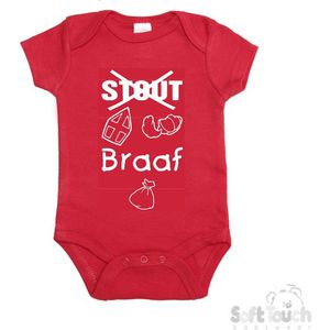 100% katoenen Romper ""Stout Braaf"" Sinterklaas Unisex Katoen Rood/wit Maat 56/62