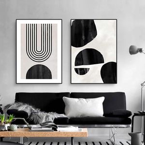 Abstracte Minimalistische Canvas Wandkunst met Boho Sfeer voor Moderne Interieurdecoratie