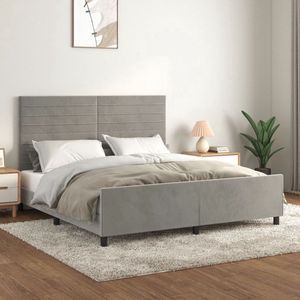 The Living Store Bedframe The Living Store Bedframe The Living Store - Fluwelen Bedframe - 203x166x118/128 cm - Lichtgrijs