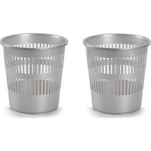 3x stuks afvalbak/vuilnisbak plastic zilver 28 cm - Vuilnisbakken/prullenbakken - Kantoor/keuken/slaapkamer