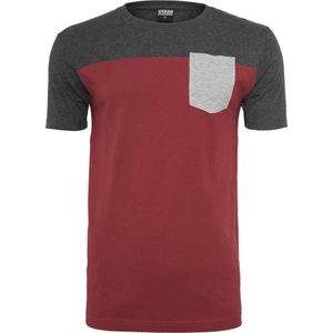Urban Classics - 3-Tone Pocket Heren T-shirt - S - Rood/Grijs
