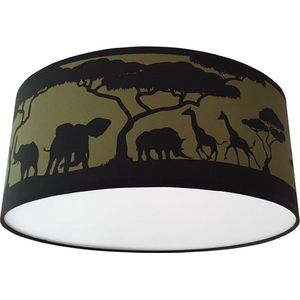 Plafondlamp safari silhouet donker groen-  Kinderkamer plafondlamp - Plafondlamp safari silhouet - Lamp voor aan het plafond - Dieren plafondlamp | Diameter 35cm x 15cm hoog | E27 fitting maximaal 40 watt | Excl. Lichtbron