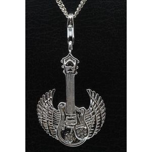 Zilveren Gevleugelde gitaar hanger én bedel